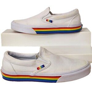 Vans Rainbow Stripe Soles Shoes Sneakers White Mens 7 Womens 8.5 Slip On PRIDE